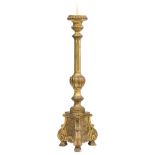 A large gilt wooden Baroque style altar candlestick, H 145 cm