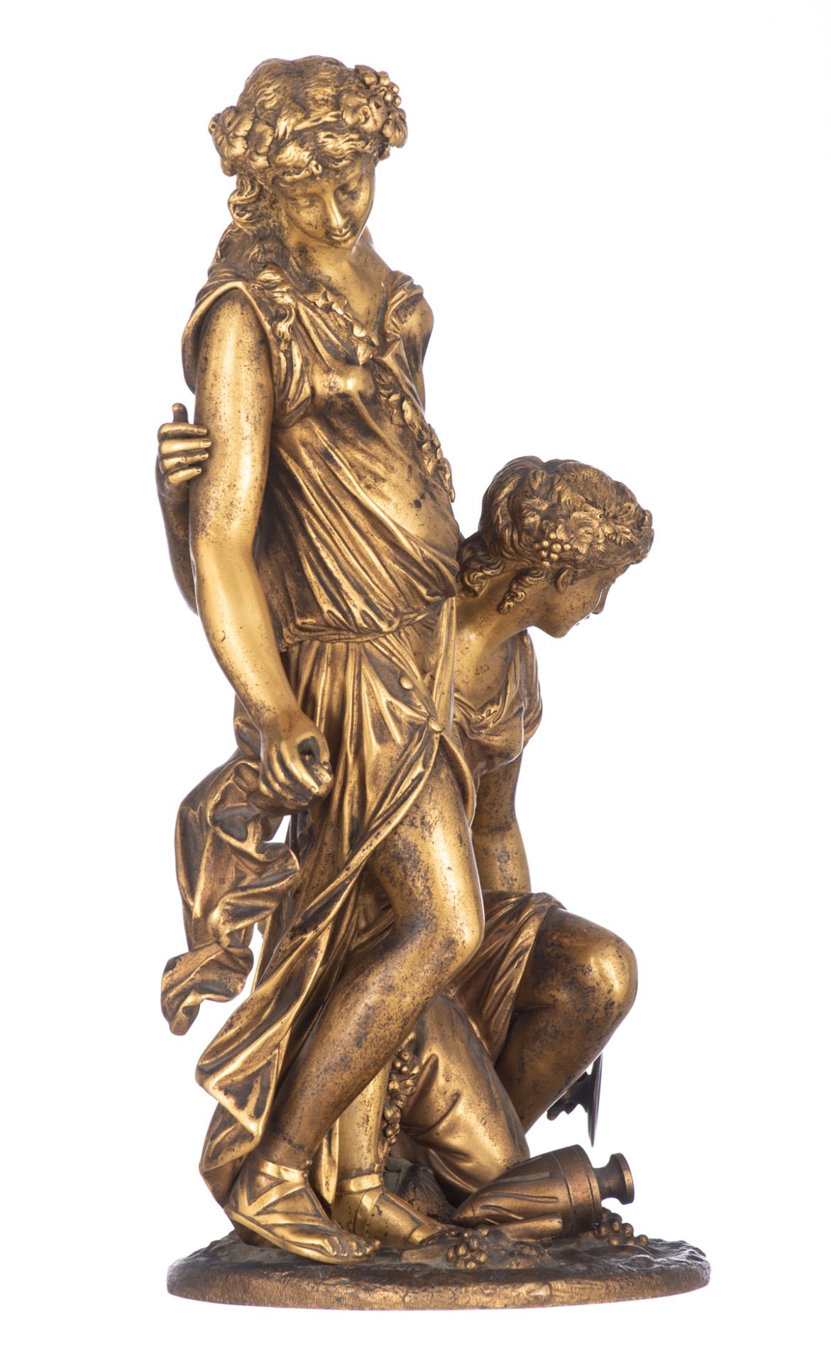 Salmson J., a gilt bronze sculpture depicting two girls at a well, cast by the 'Raingo frères' facto - Image 4 of 7