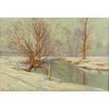 Clesse L., the Senne in a winter landscape, oil on triplex, 45 x 65 cm