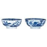 Two Chinese blue and white bowls, one bowl decorated with flowers and flower branches, the other bow