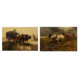 Schouten H., 'horses pulling the plough' and 'the hay wain', oil on canvas, 60 x 90 cm