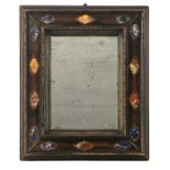 A probably Italian Baroque type walnut mirror, decorated with inlay work of various marble types, 31