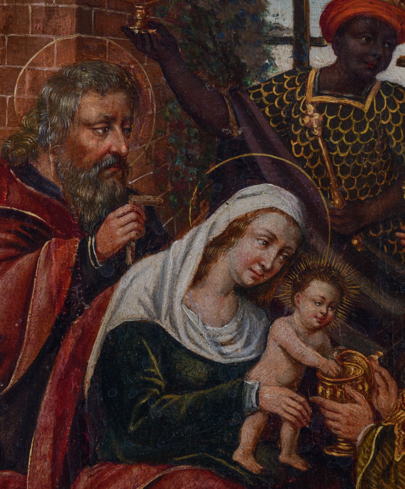 No visible signature, the Adoration of the Magi, the Southern Netherlands, late 16thC, oil on panel, - Bild 4 aus 6