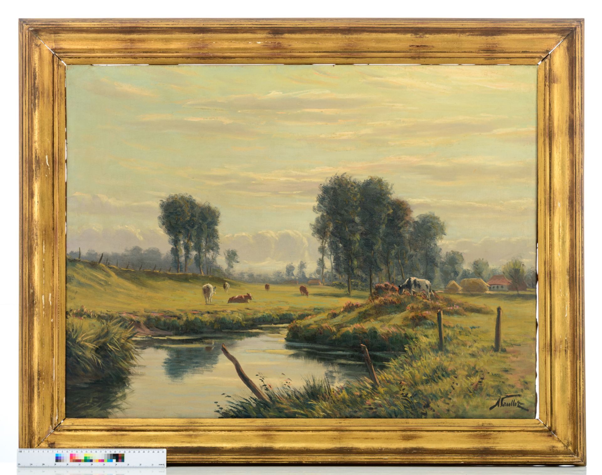 Caullet A., the cattle near the pond, oil on canvas, 75 x 100 cm - Image 5 of 5