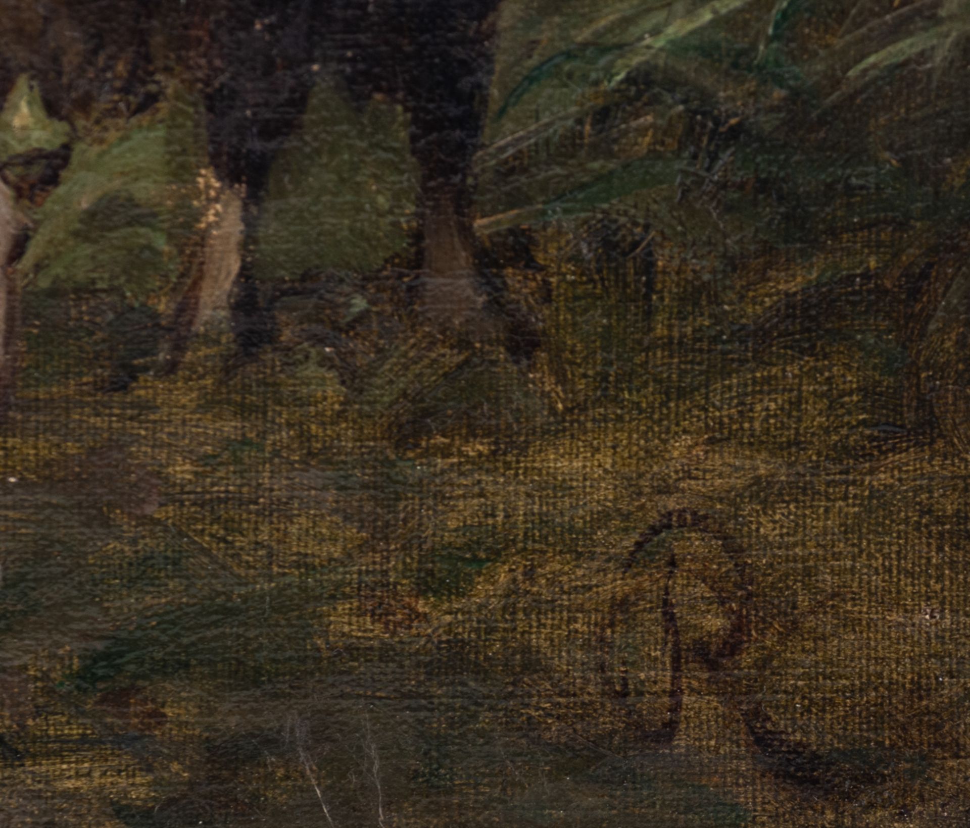 Monogrammed Louis Robbe, a shepherd and his flock of sheep, oil on canvas with a wax seal mark to th - Image 4 of 5