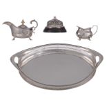 A varied lot of silver and silver-plated items: an English Regency style silver plated serving tray,
