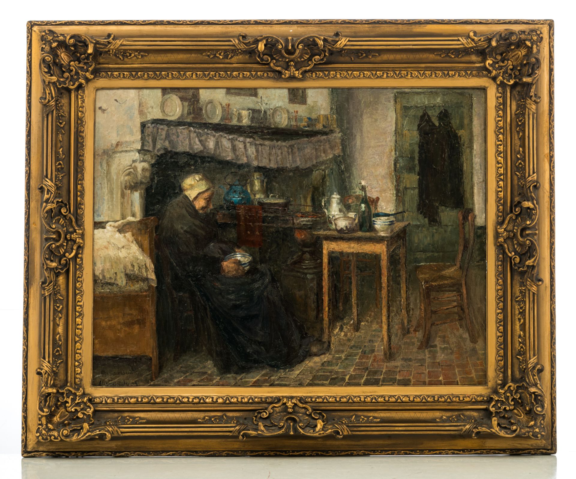 Van Sassenbrouck A., an old woman in an almshouse interior, oil on canvas, 71,5 x 92,5 cm - Image 2 of 5