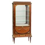 A very fine Louis XVI style mahogany display cabinet, decorated with 'cubes sans fin' parquetry, gil