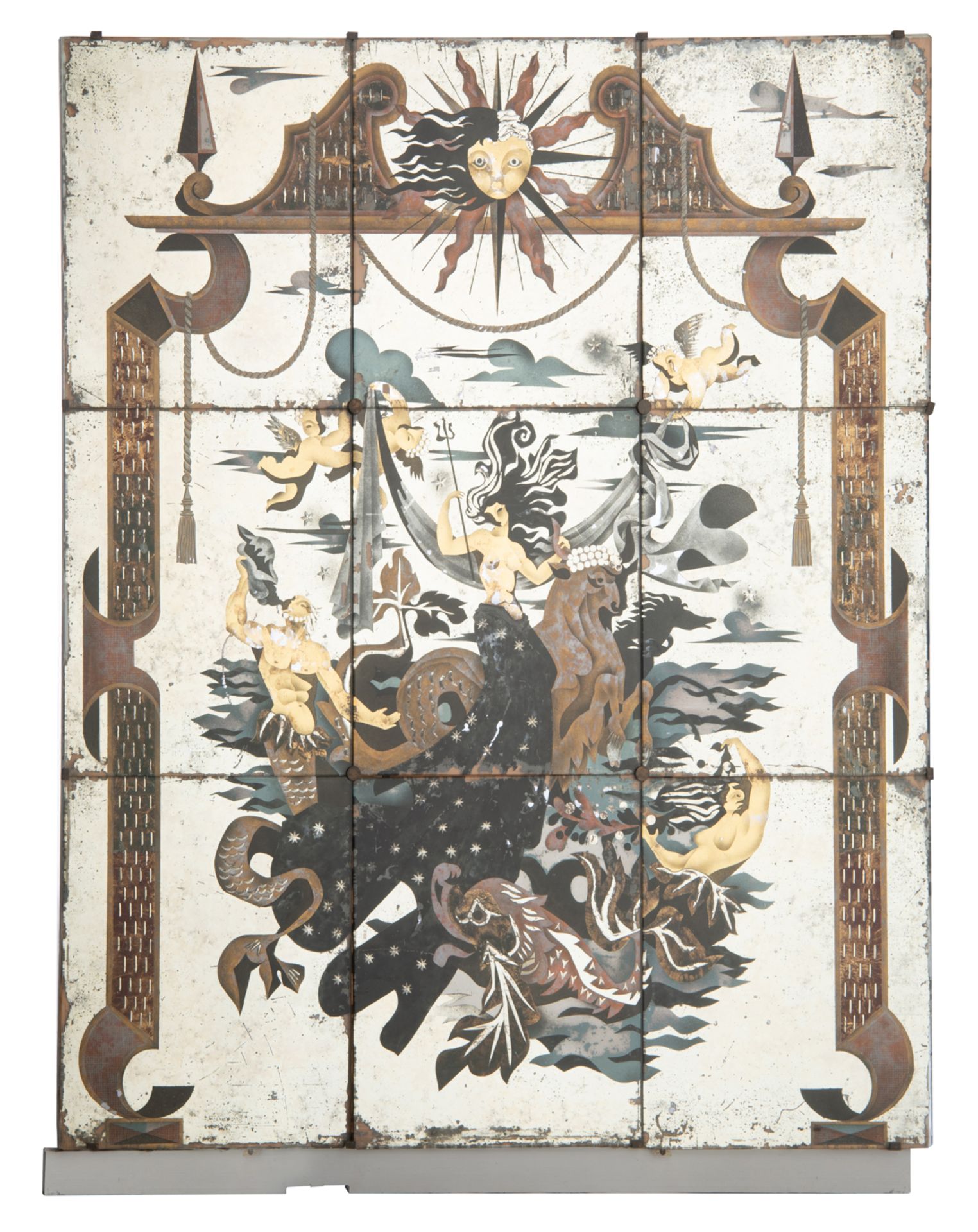 No visible signature (attributed to Robert Pansart), two decorative mirror tile constructed panels w - Image 2 of 5