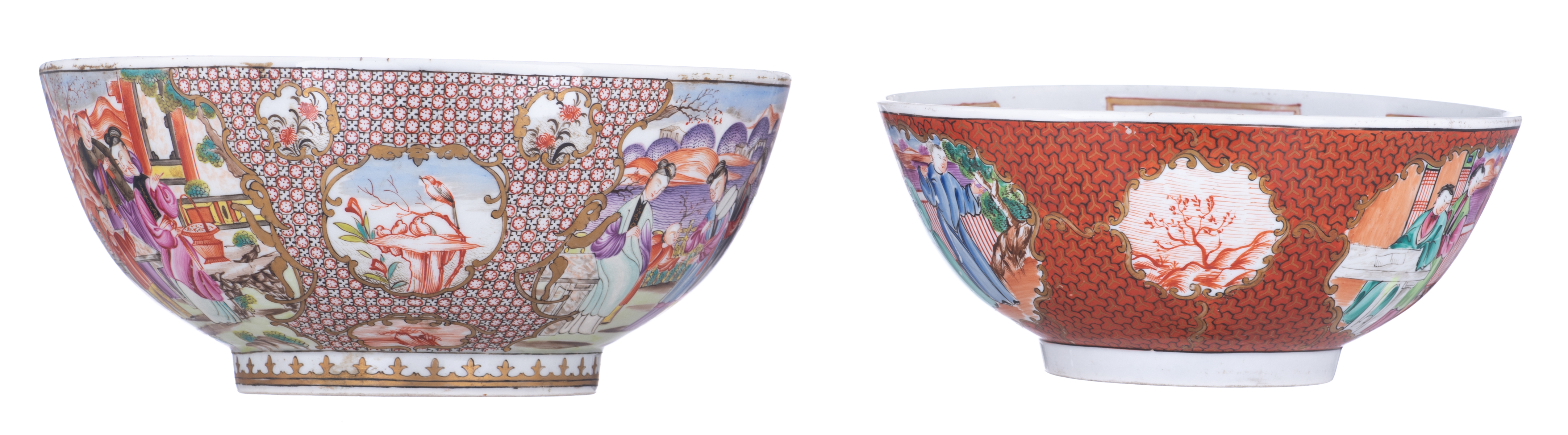 Two probably English porcelain bowls, the polychrome decoration in the Chinese 'mandarin'-manner, th - Image 3 of 7