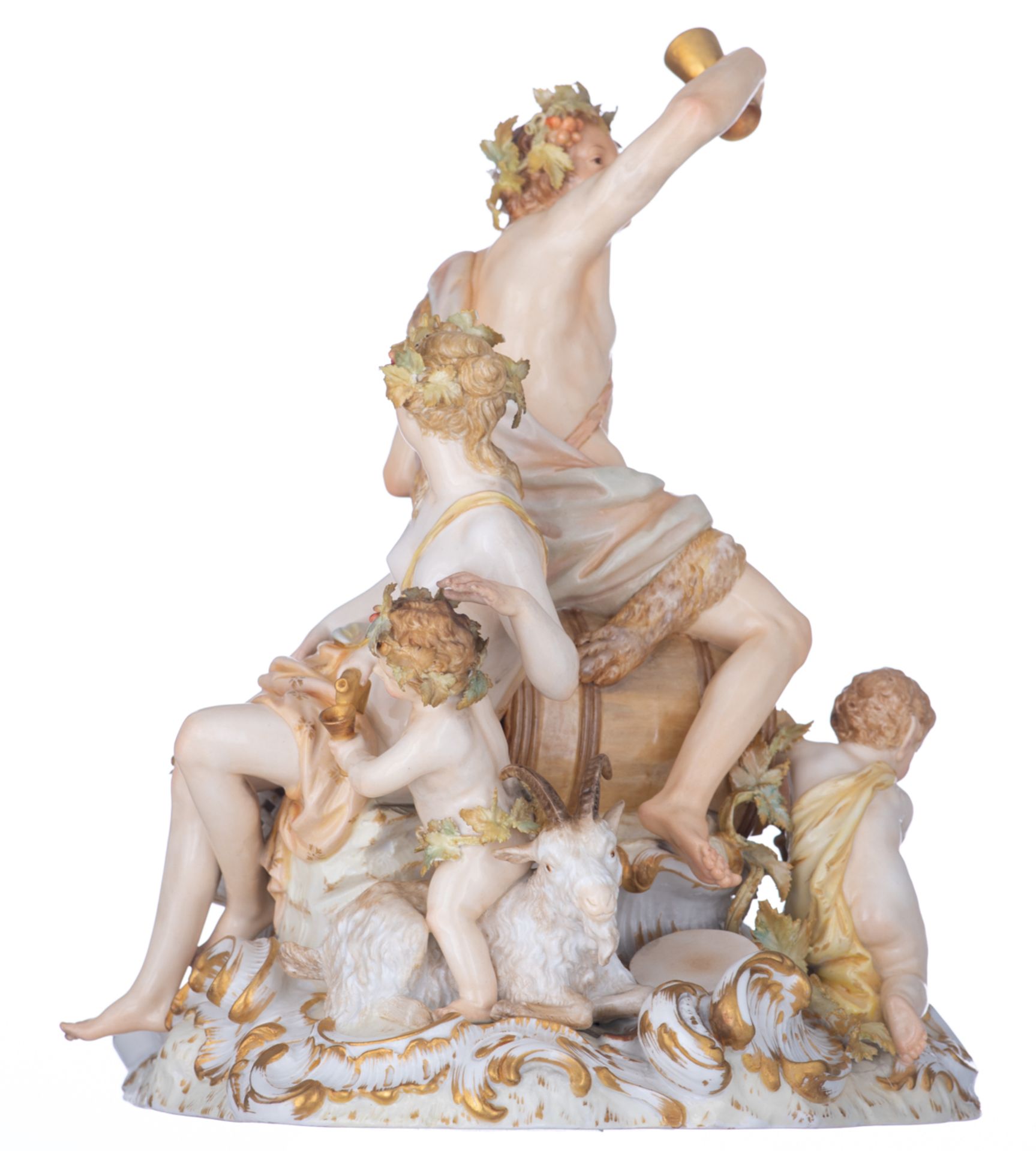 A Berlin Rococo style porcelain group depicting, completely three-dimensionally, a Bacchus scene, bl - Image 4 of 6