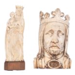 A carved ivory relic holder shaped as the head of the Holy King Louis IX of France, 19th / 20thC, H