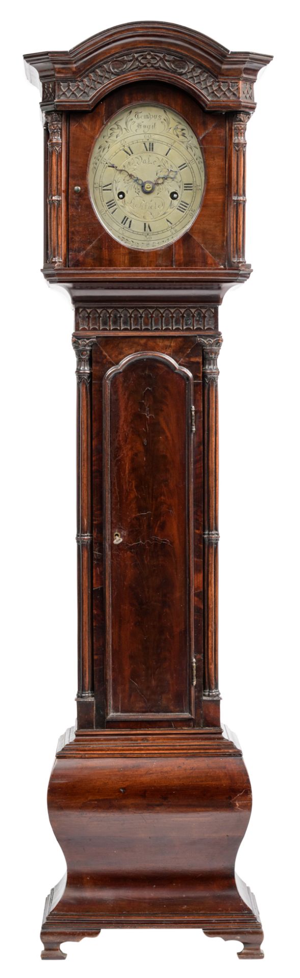 A mahogany veneered Gothic-inspired Victorian longcase clock, the dial signed 'Vale Lichfield', H 14