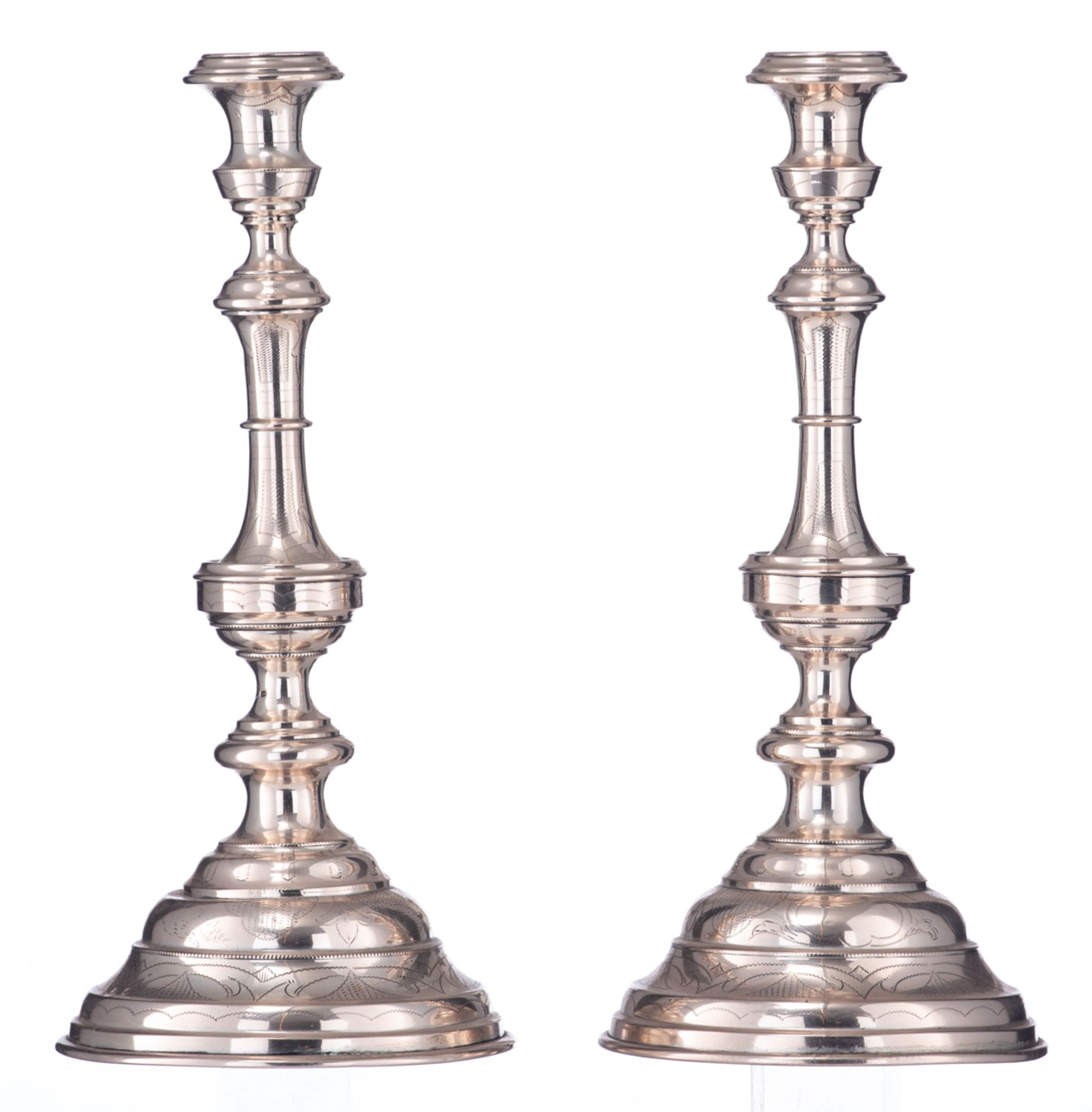 A pair of late 19th / early 20thC. Austro-Hungarian - Vienna 800/000 silver candlesticks, the body e - Image 4 of 9