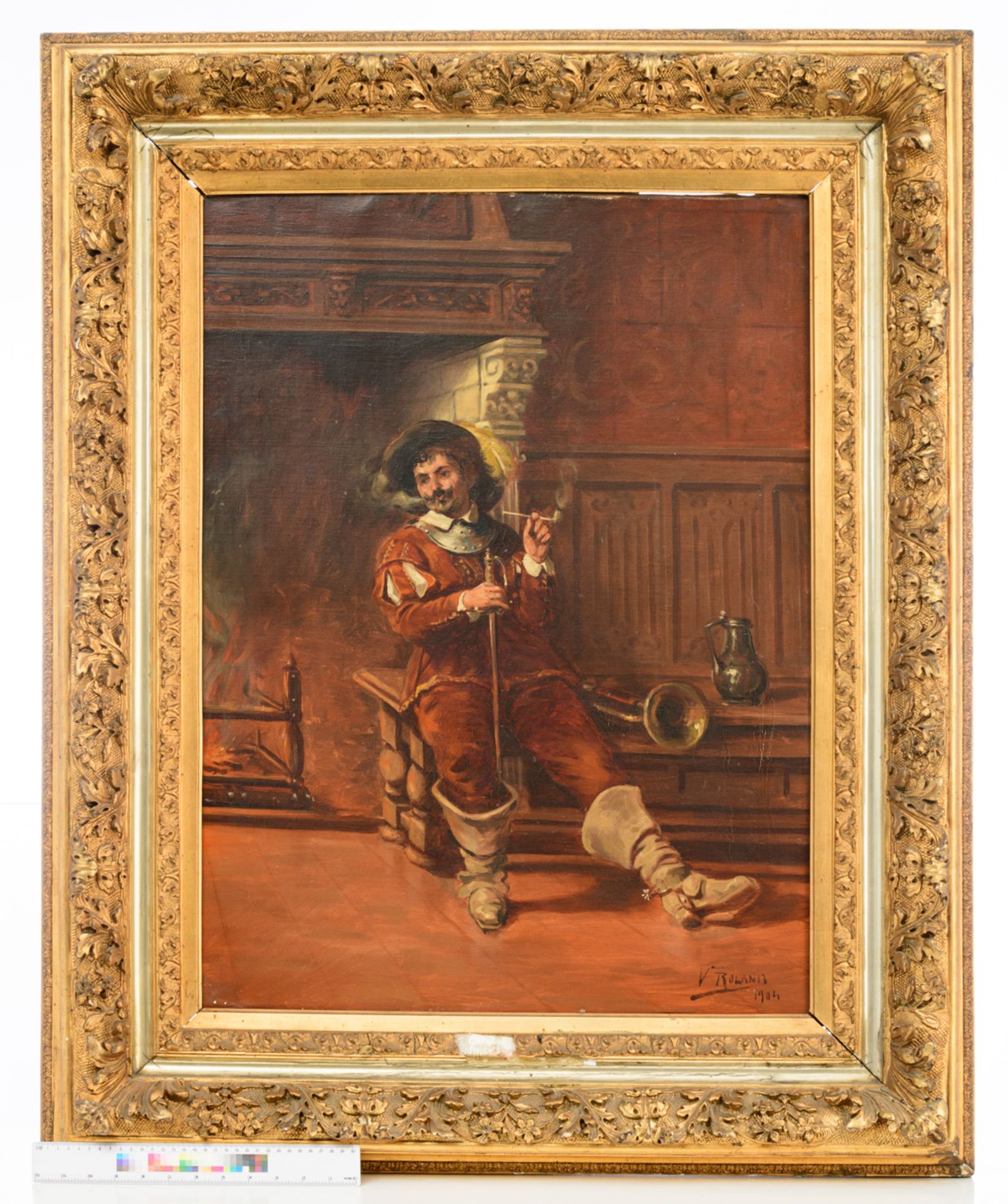 Roland V., a pipe-smoking man, in the manner of the 17thC, dated 1904, oil on canvas, 60 x 80 cm - Bild 5 aus 5