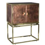 A vintage polished brass and copper bar cabinet, in the manner of Belgo Chrom, H 123 - W 91 - D 55 c