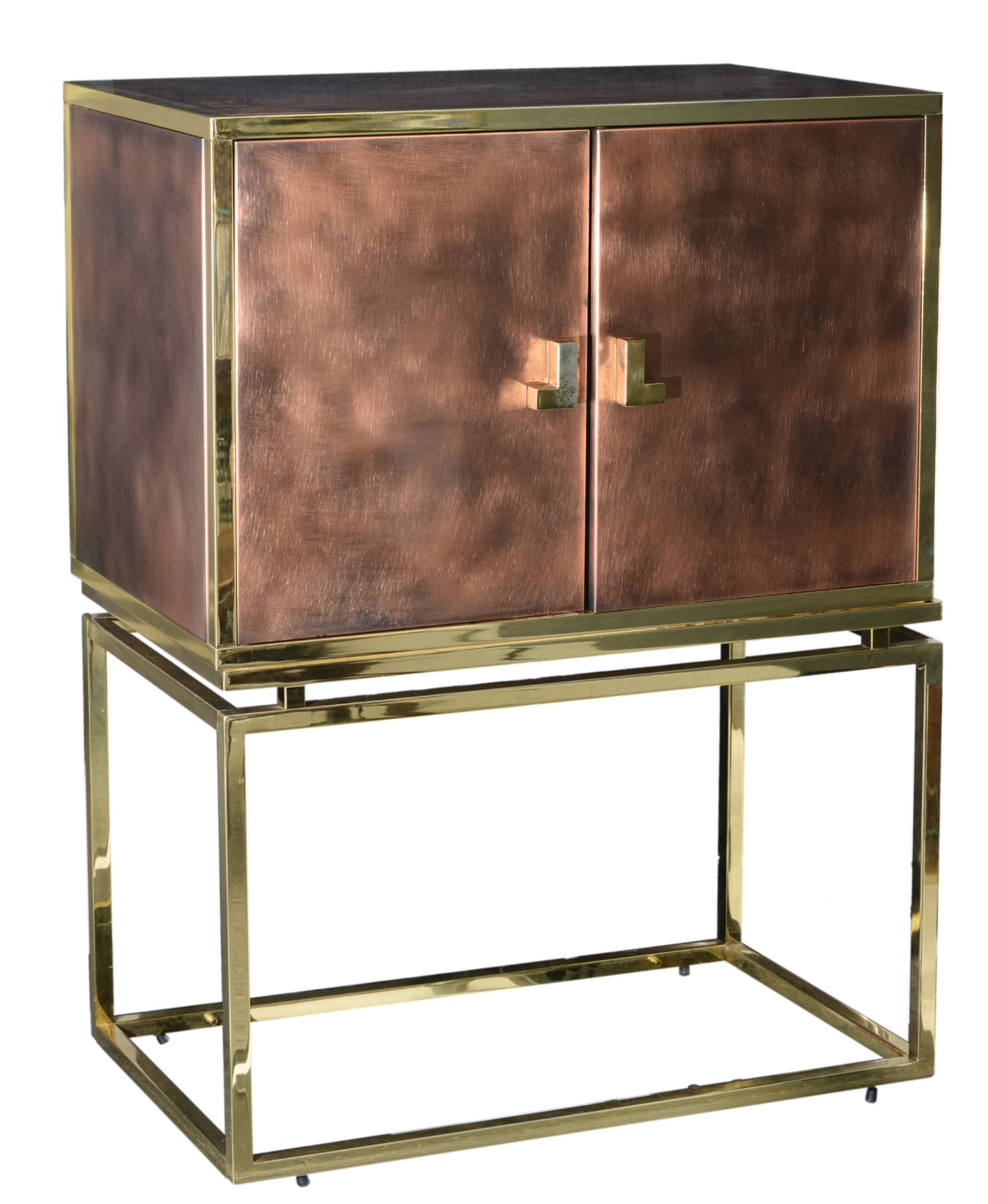 A vintage polished brass and copper bar cabinet, in the manner of Belgo Chrom, H 123 - W 91 - D 55 c