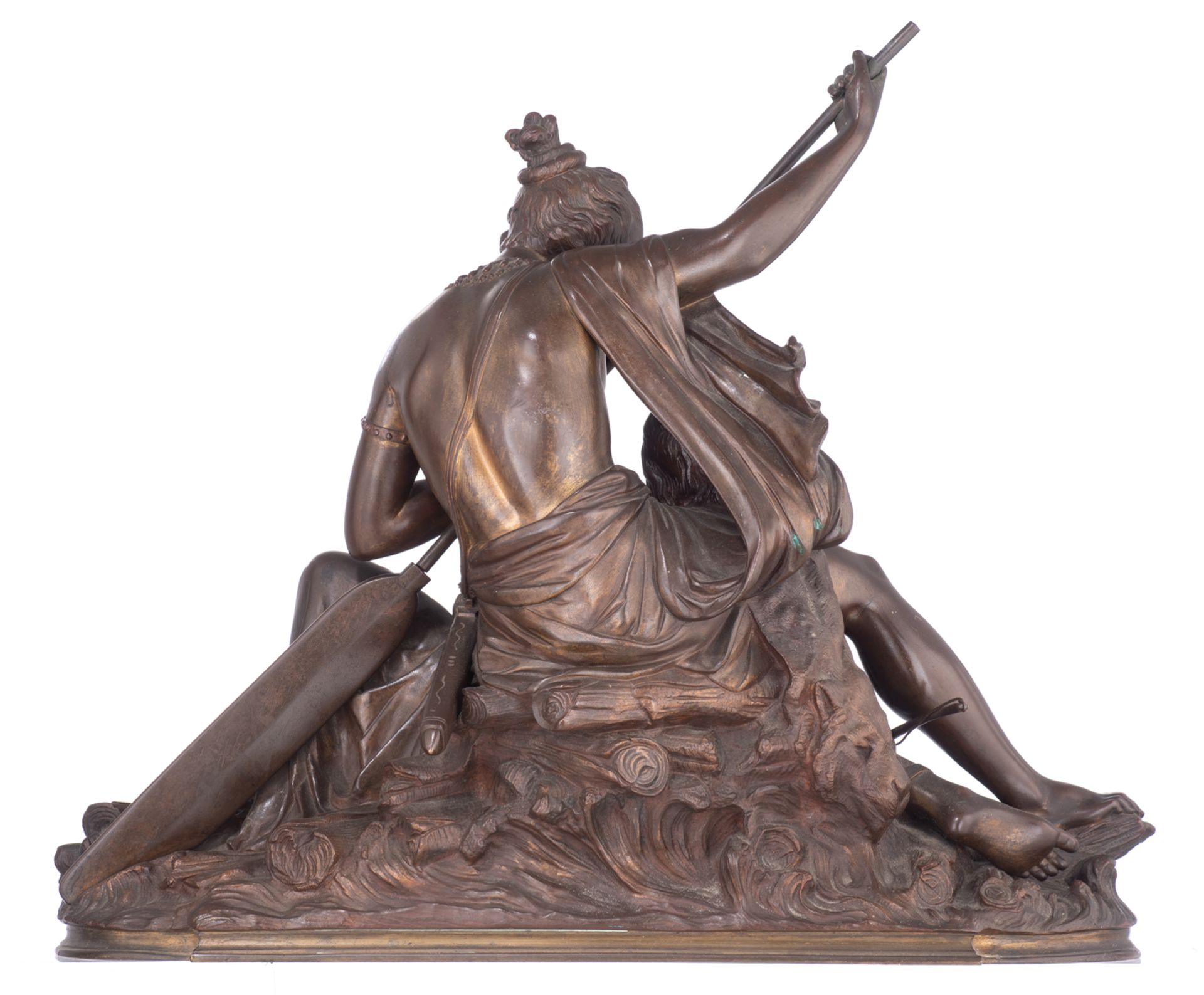 Marie D., Indian lovers on a canoe, patinated bronze, H 42,5 - W 51 cm - Bild 3 aus 6