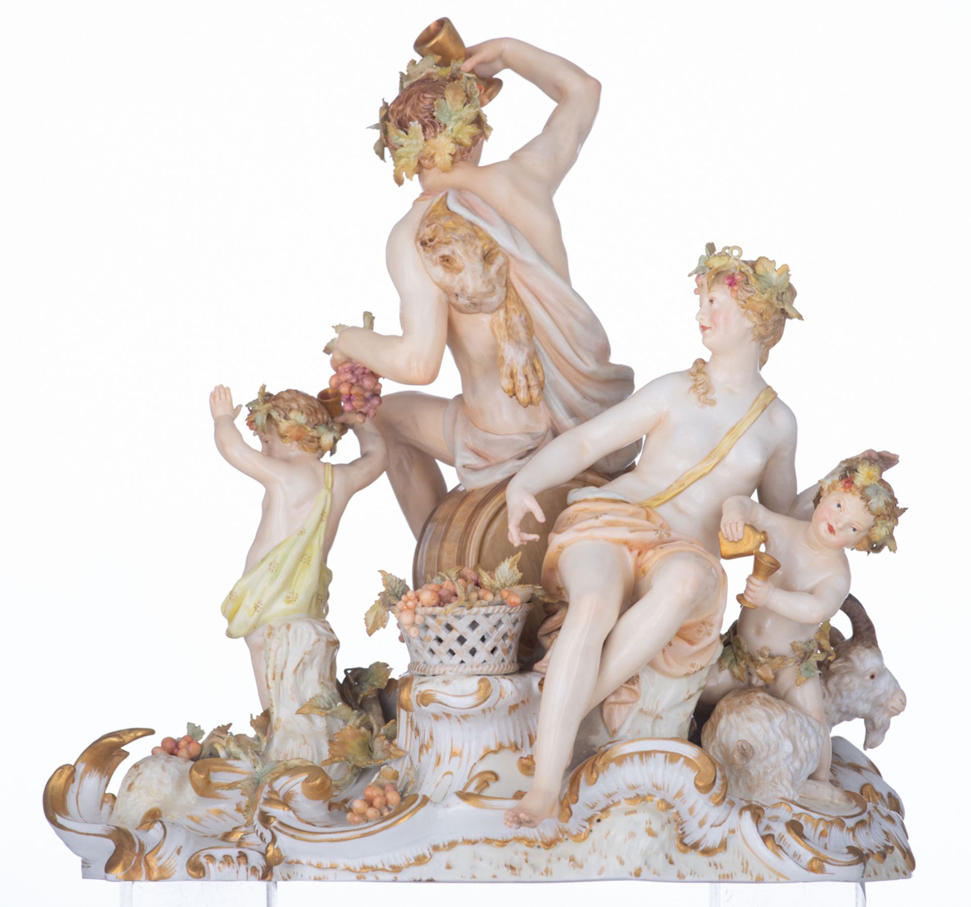 A Berlin Rococo style porcelain group depicting, completely three-dimensionally, a Bacchus scene, bl - Image 3 of 6