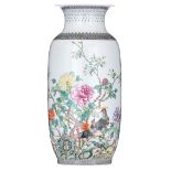 A Chinese Republic period famille rose and polychrome vase, decorated with pheasants and flowers, th