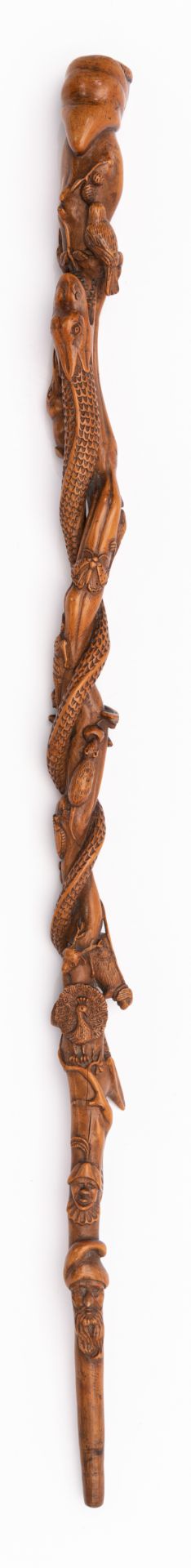 A probably box wooden Spanish-Filipino colonial walking stick, richly carved and decorated with an u - Bild 3 aus 4