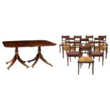 A mahogany Regency style extendable dining table, H 75,5 - W 158 - 273 - D 123,5 cm; added: a set of