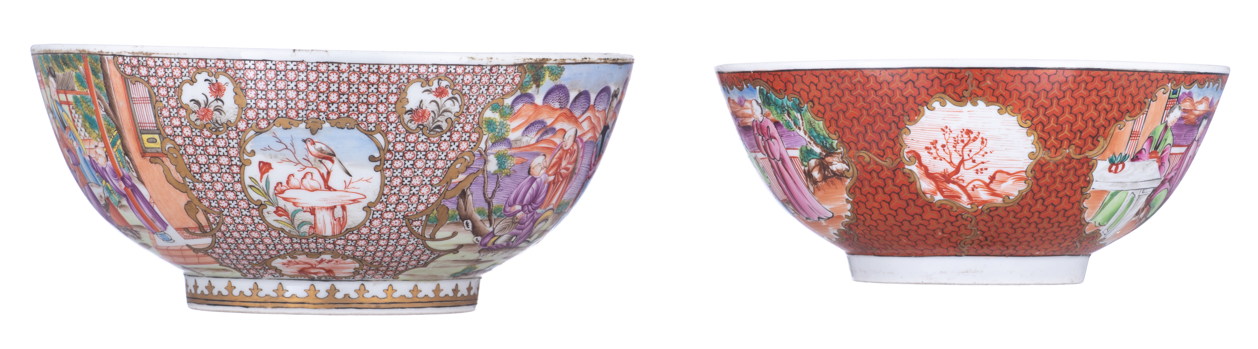 Two probably English porcelain bowls, the polychrome decoration in the Chinese 'mandarin'-manner, th - Image 5 of 7