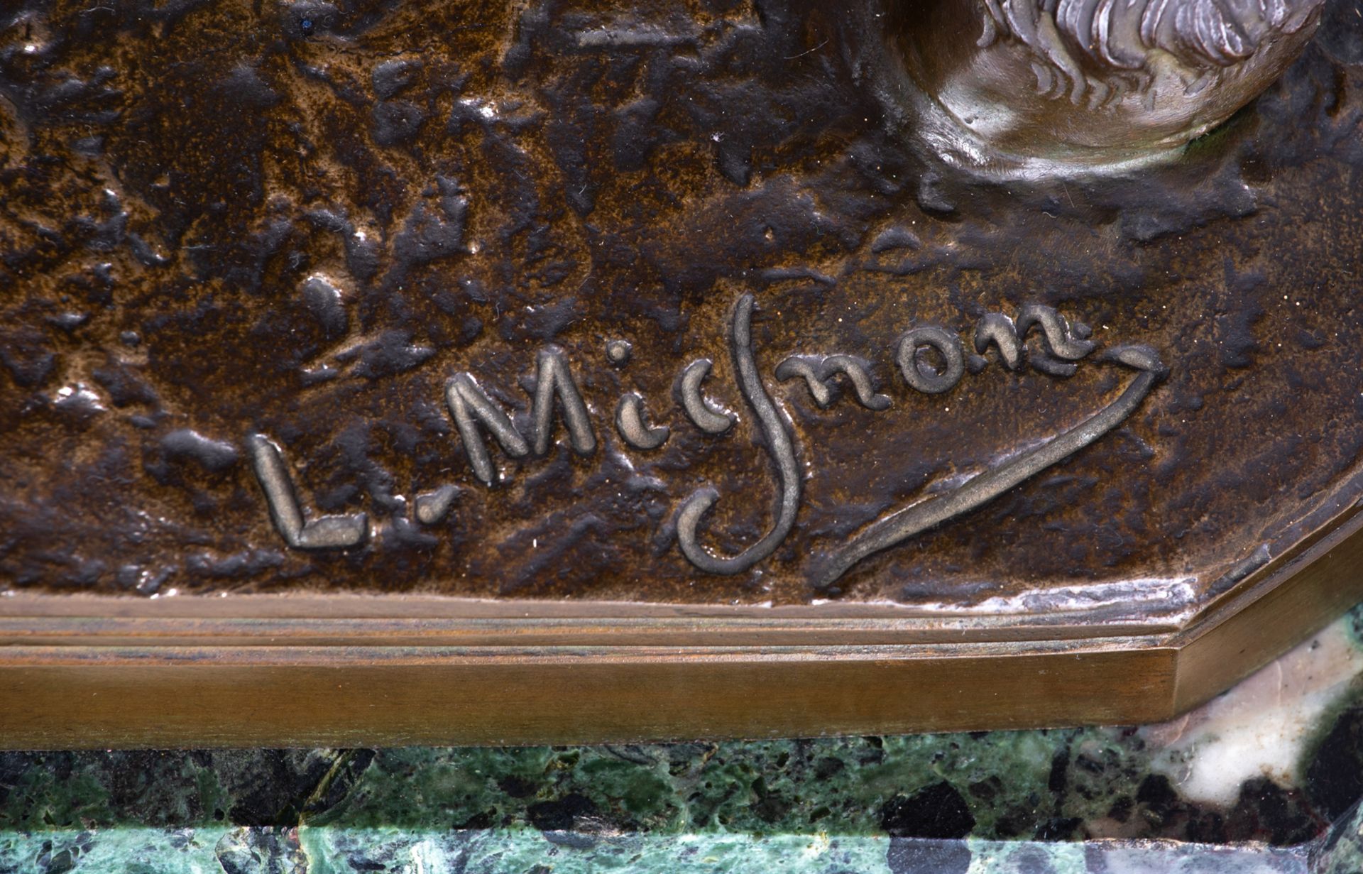 Mignon L., 'Lady Godiva', brown patinated bronze on a vert de mer marble base with gilt brass mounts - Bild 6 aus 8