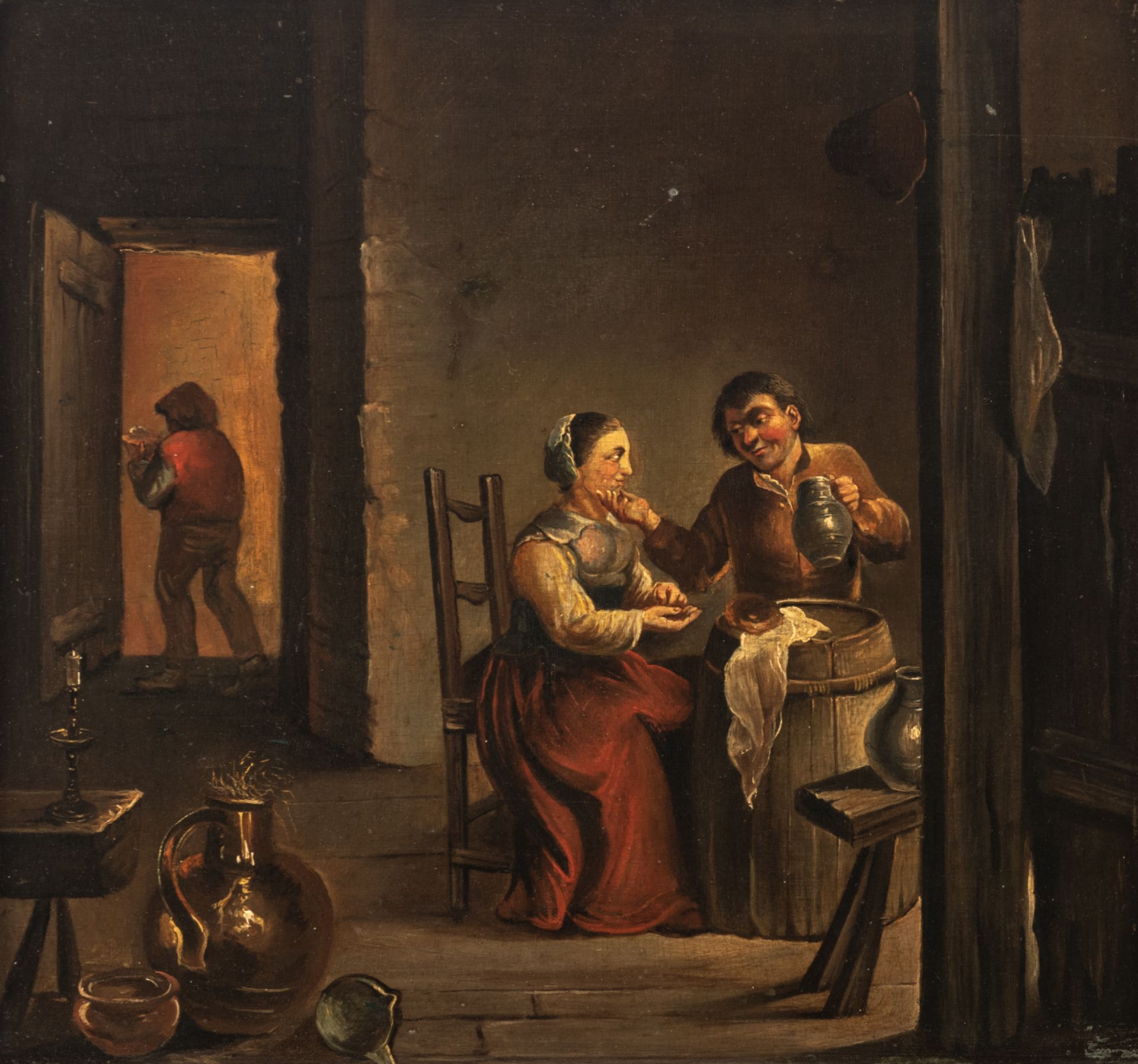 Unsigned, a genre painting in the manner of Joos van Craesbeeck, oil on panel, 36 x 39 cm