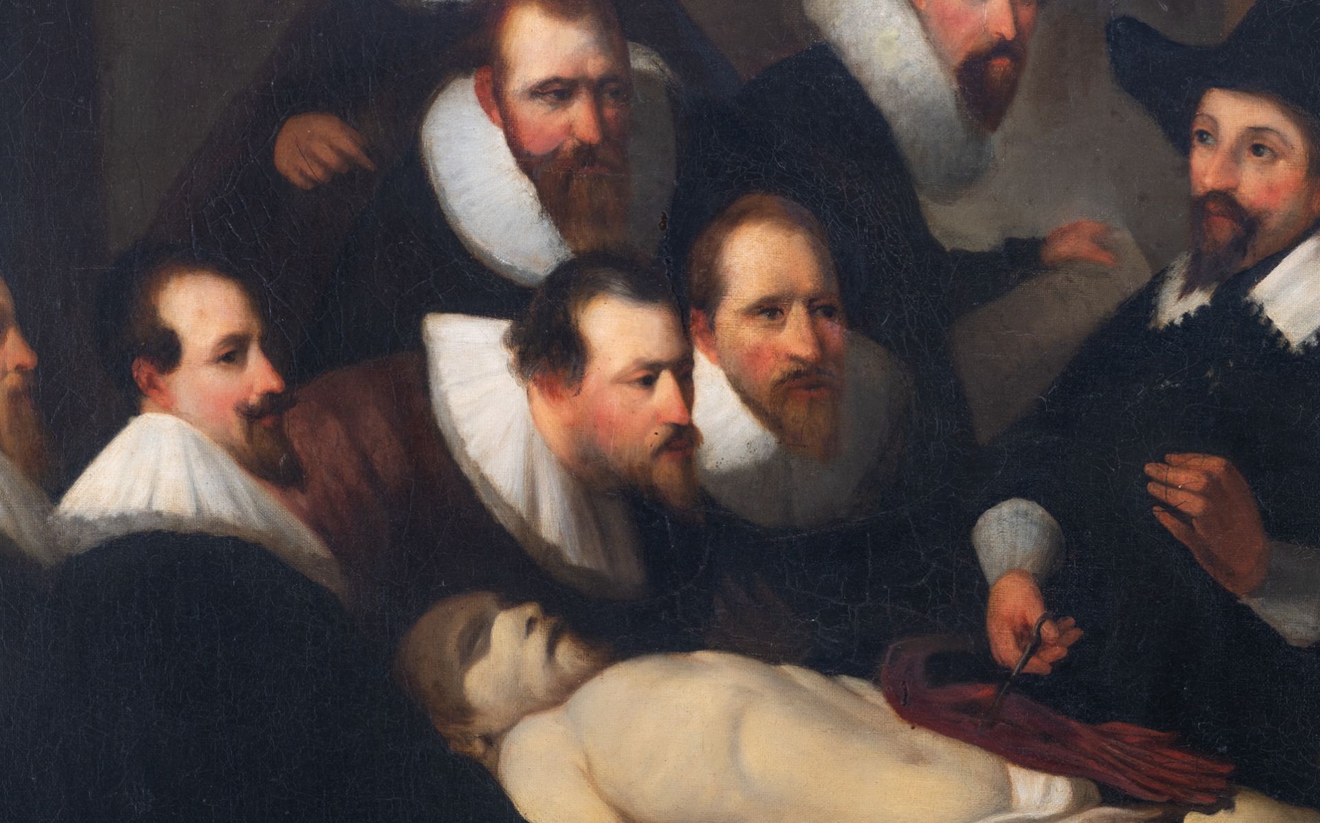 No visible signature, a 19thC copy after the famous 'The anatomy lesson of Dr. Nicolaes Tulp' by Rem - Bild 8 aus 9