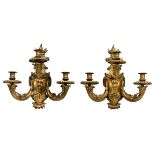 A pair of gilt bronze Neoclassical wall lamps, 19thC, H 37 - W 39 cm