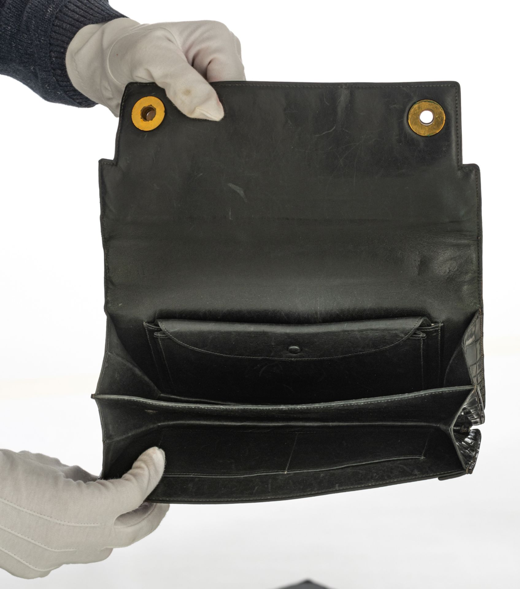 A Hermès 'Piano' handbag in black croco leather, H 14,5 x 27 cm - Image 7 of 8