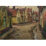 Rommelaere E., a view of the 'Blekersstraat' in Bruges, oil on canvas, 101 x 137 cm