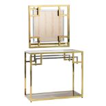 A vintage polished brass and glass console table, in the manner of Belgo Chrom, H 82 - W 96 - D 40 c