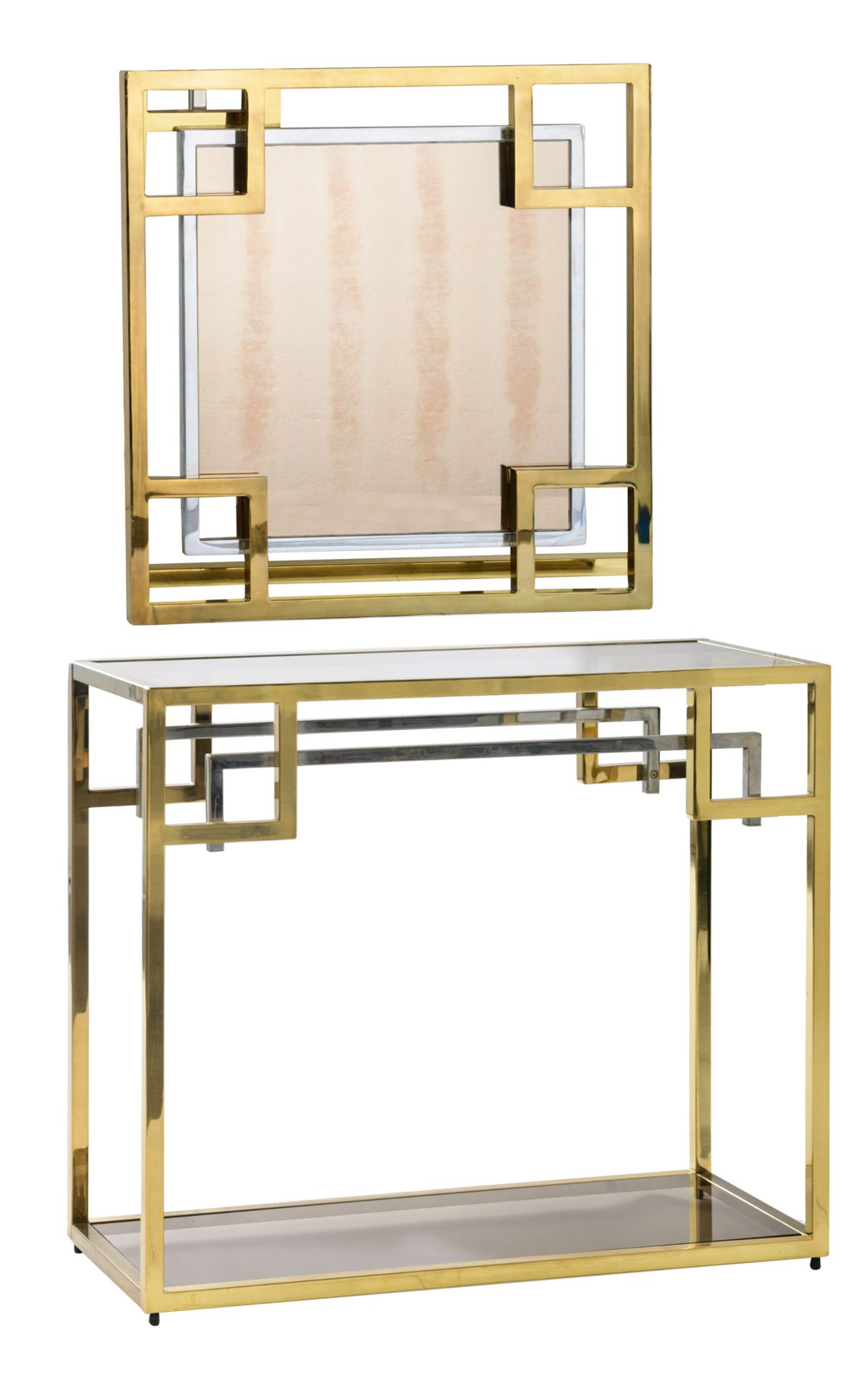 A vintage polished brass and glass console table, in the manner of Belgo Chrom, H 82 - W 96 - D 40 c