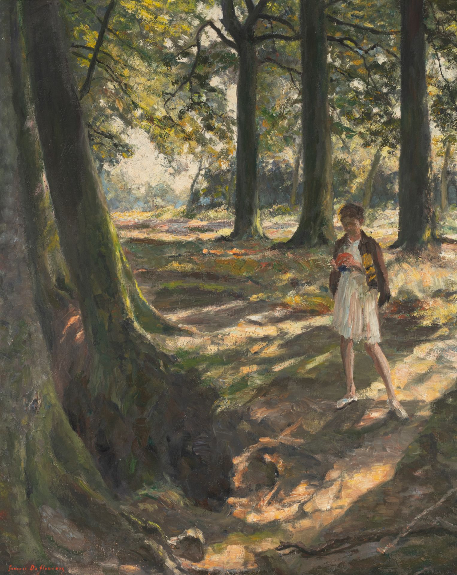 De Sloovere G., a girl in a wooded area, oil on canvas, 80 x 100 cm Is possibly subject of the SABAM