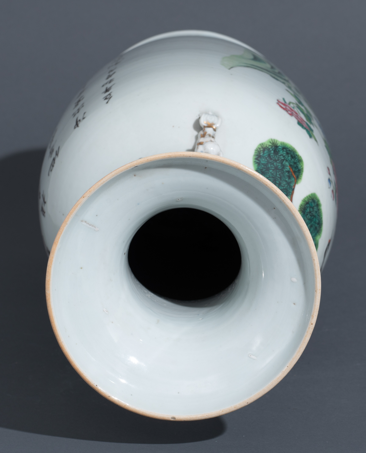 A Chinese polychrome vase, decorated with deer and a crane among rocks and flowers, the reverse with - Image 7 of 8
