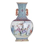 A Chinese Republic period famille rose bottle vase, decorated with a scene depicting the Emperor Xua