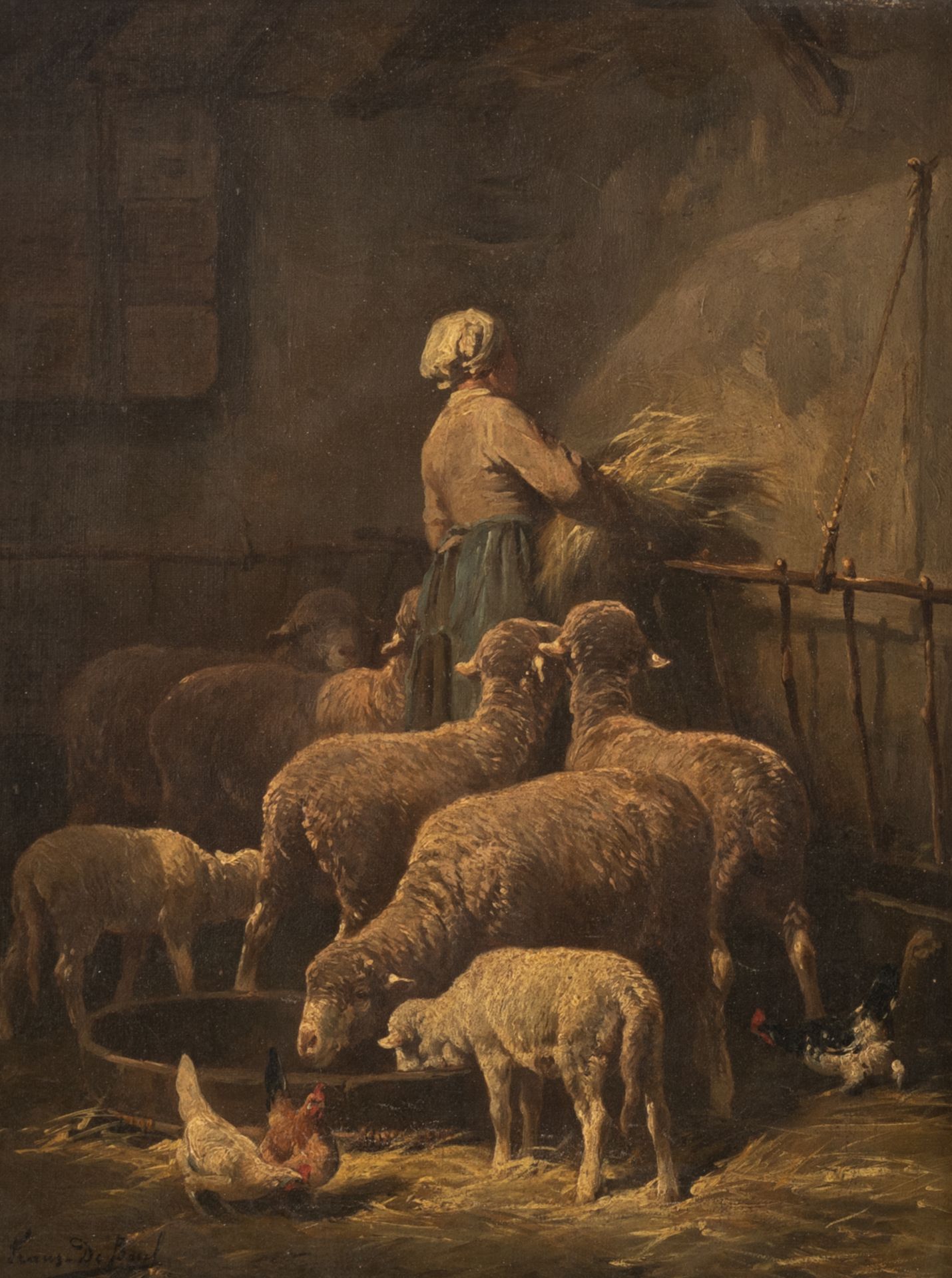 De Beul Fr., the sheepstable, oil on canvas, 34 x 25,5 cm