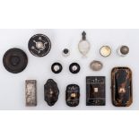 An important lot of 19thC and pre-World War I gadgets consisting of: a cigarette box, a snuff box, a