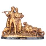 D'Aste J., a pastoral scene, marked 'bronze made in France', gilt bronze on a vert de mer marble bas