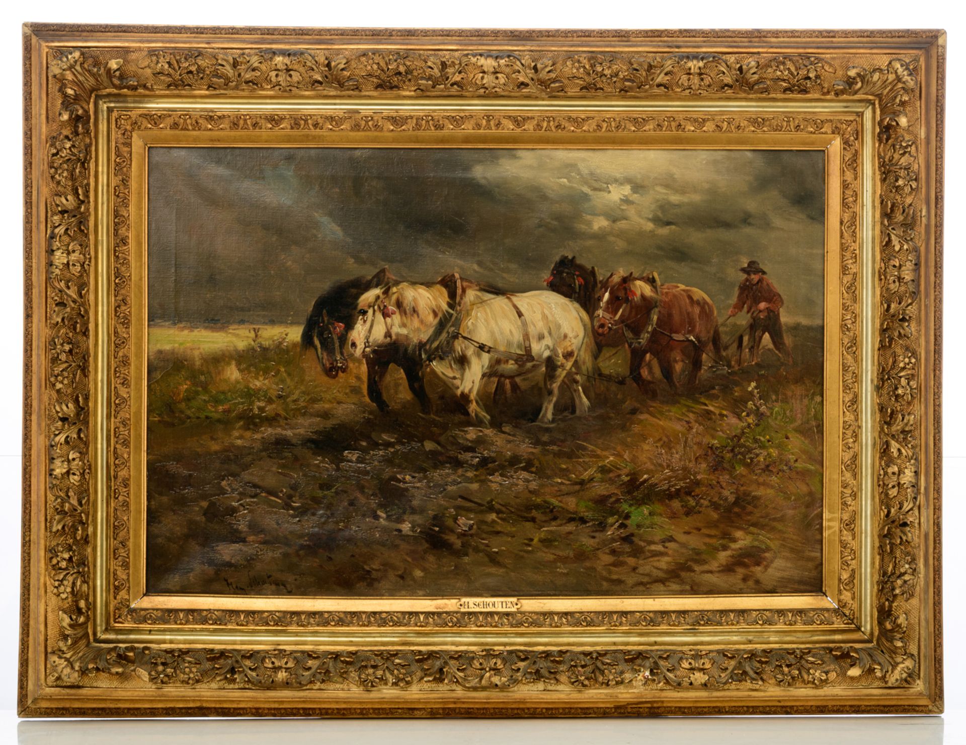 Schouten H., 'horses pulling the plough' and 'the hay wain', oil on canvas, 60 x 90 cm - Bild 7 aus 11