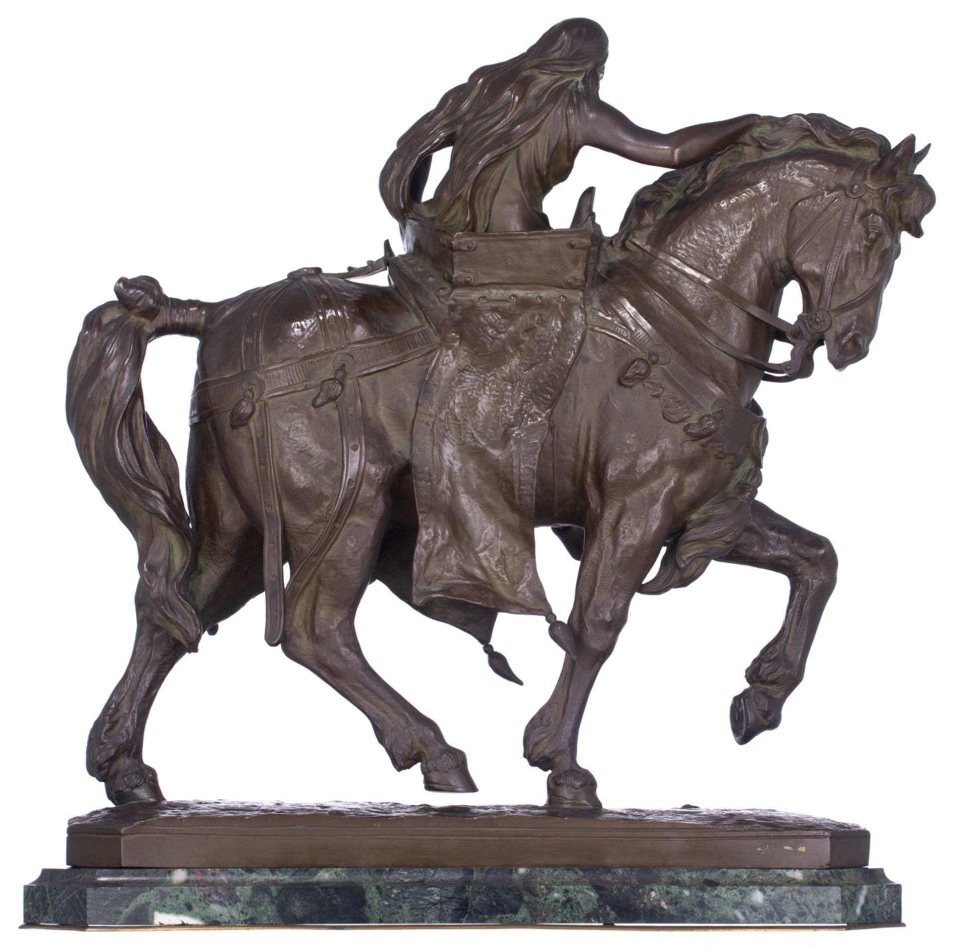 Mignon L., 'Lady Godiva', brown patinated bronze on a vert de mer marble base with gilt brass mounts - Bild 3 aus 8