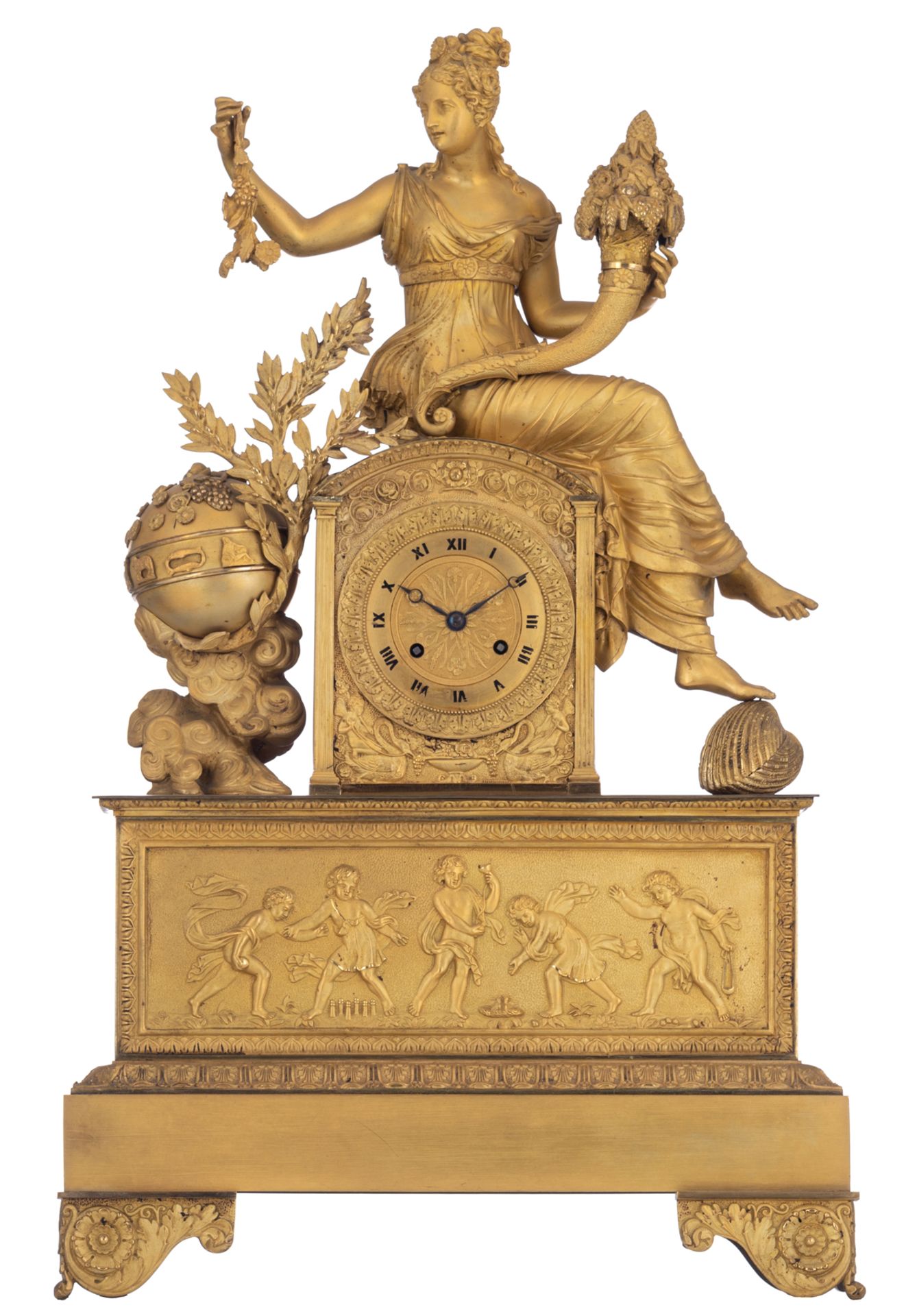 A large and fine ormolu bronze mantle clock, with on top an allegory on 'Lady Fortune', the first ha