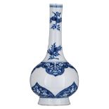 A Chinese blue and white bottle vase, decorated with ruyi lappets and flower petals, Kangxi period,