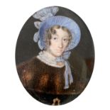 Isabey J.B., the portrait of a lady, watercolour on ivory, about 1840, in a cherrywood veneered fram