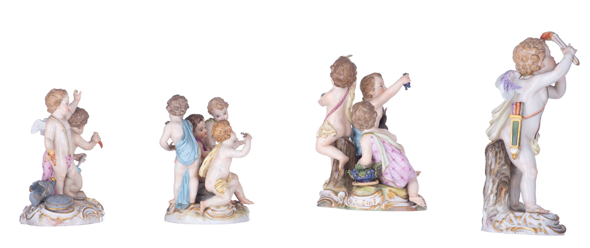 Four porcelain cherubs and putti groups with allegorical meaning; one figure probably depicting wint - Bild 4 aus 12