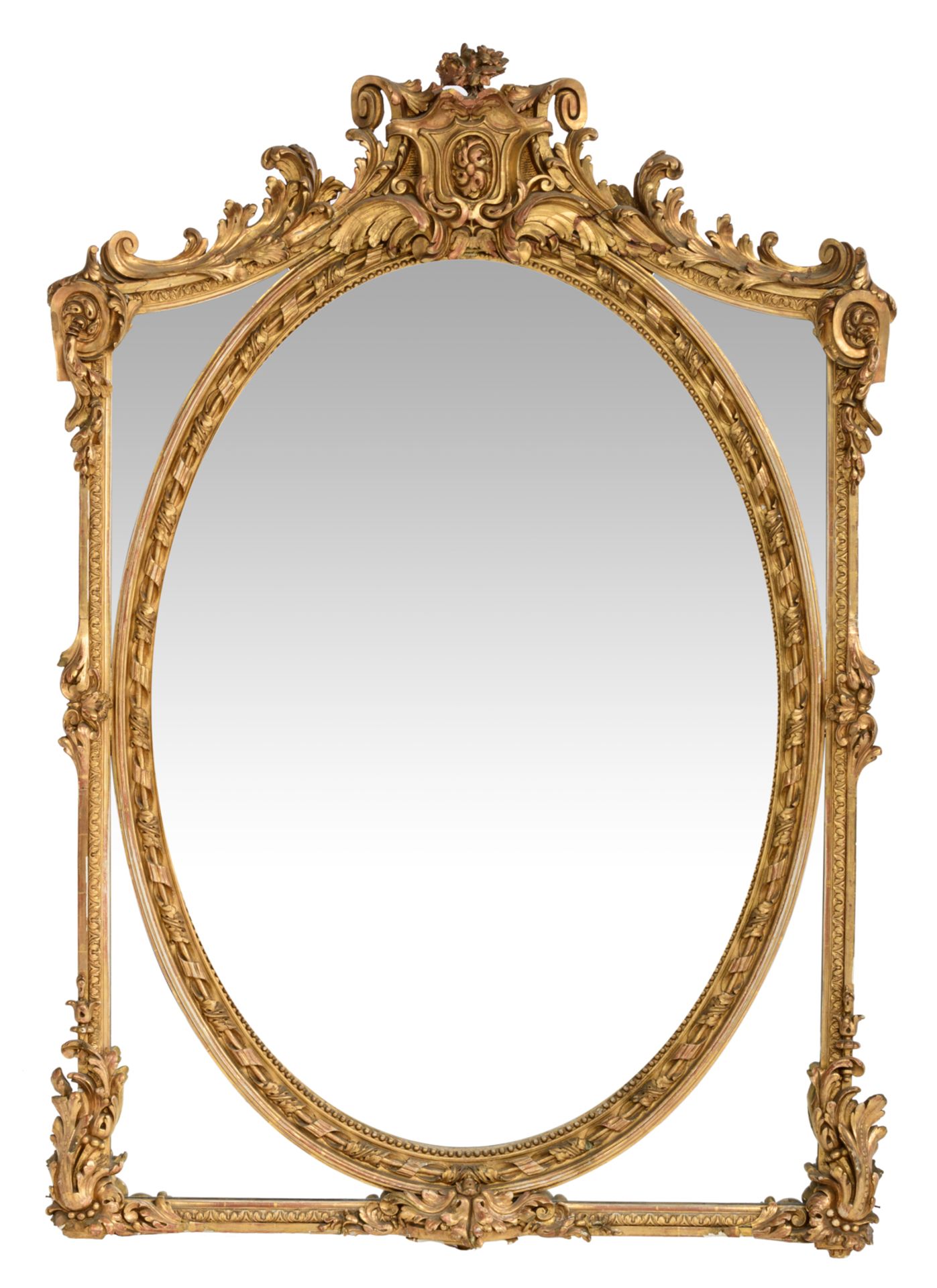 An imposing Baroque style gilt wooden wall mirror, 113 x 162 cm