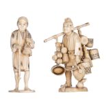 Two Japanese Meiji period ivory sculptures: one depicting an artisan, H 20,6 cm - weight c. 380 g; a