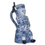 A blue and white parsley decorated Delftware figural ewer, with a pewter mount, marked Adrian Pynack